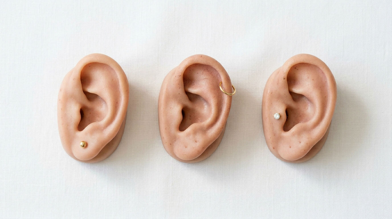Various ear piercings at different healing stages — why healing times differ