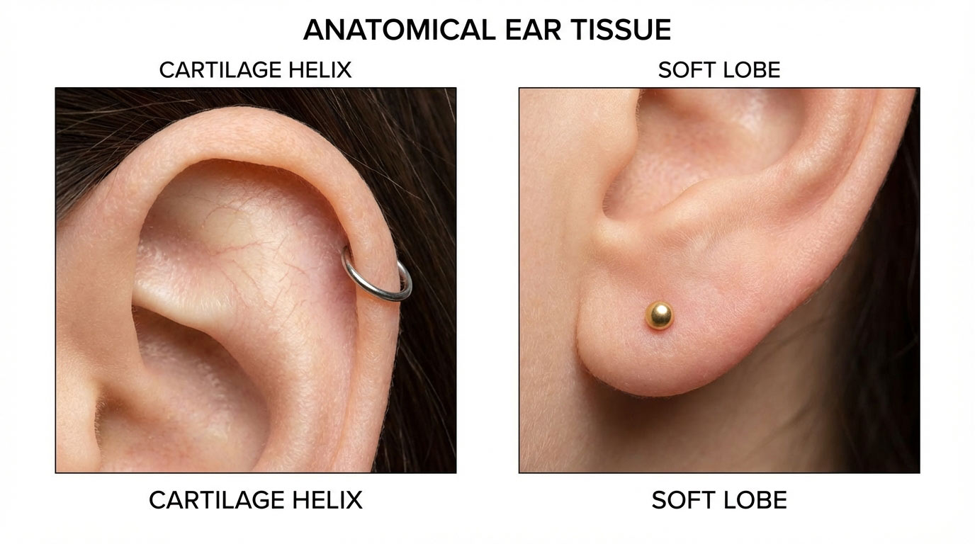 Human ear close-up showing piercing — signs of infected vs irritated piercing guide