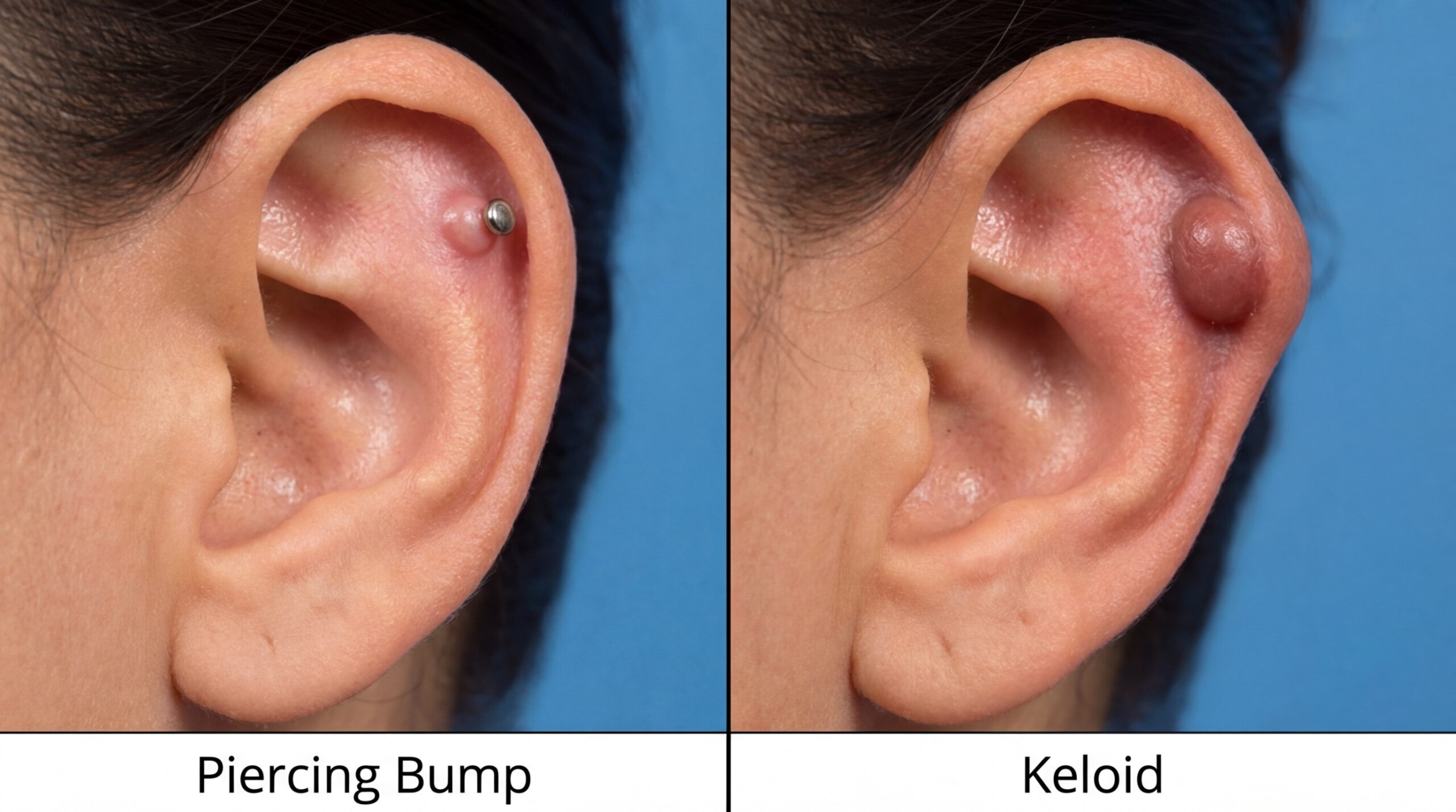 Piercing bump versus keloid full comparison chart — all four types side by side